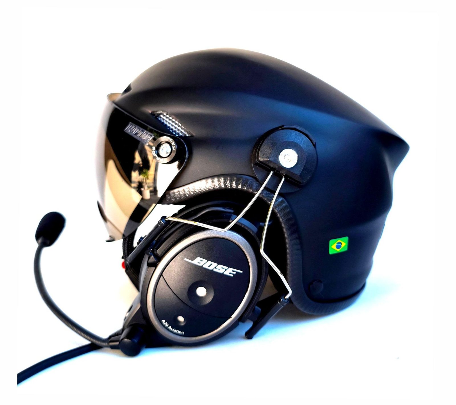 CAPACETE RAPTOR COM FONIA BOSE A20 BLUETOOTH DUAL PLUG PARA AVIAÇÃO.