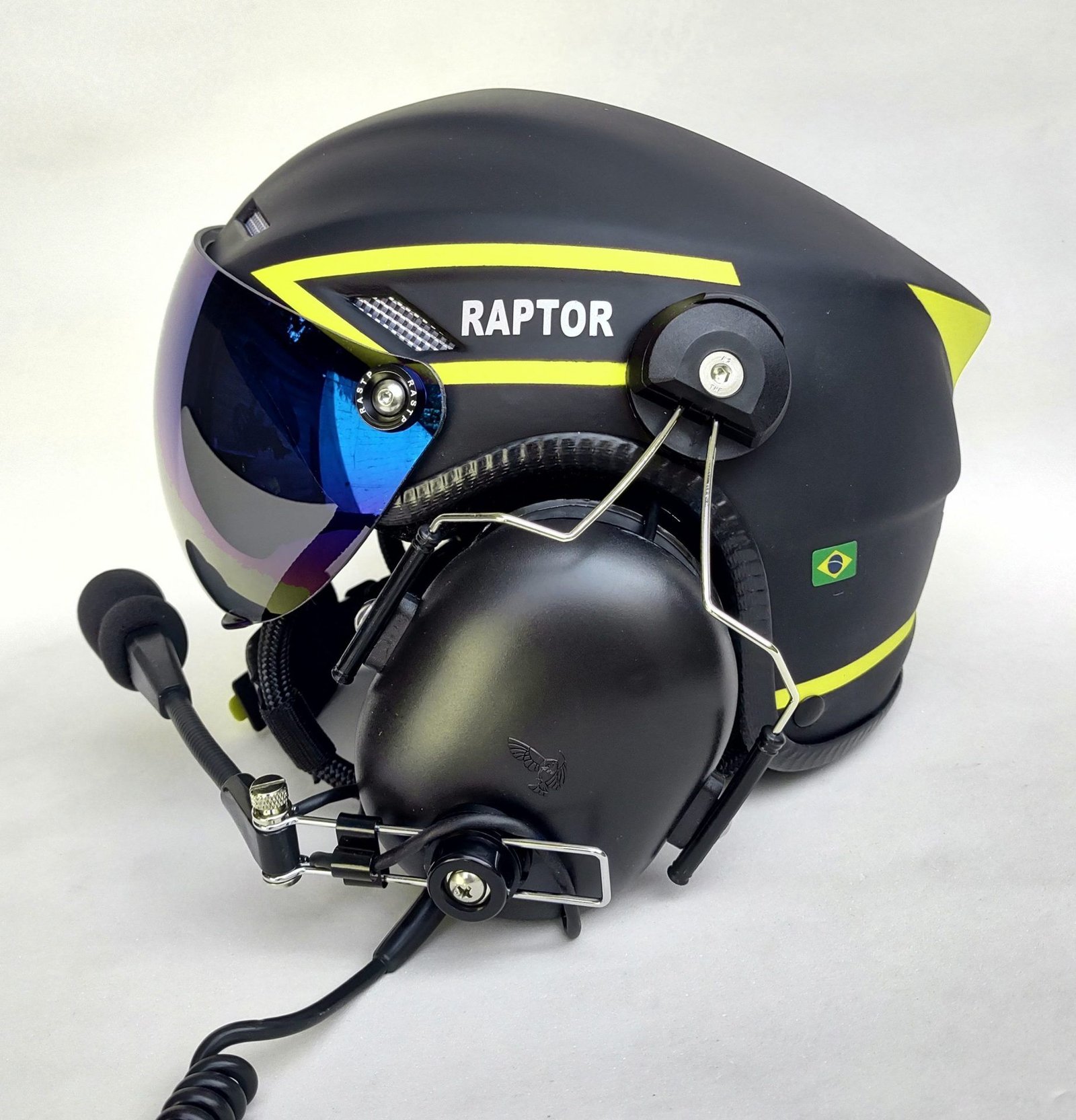 CAPACETE RAPTOR PLUS PINTURA PRETO FOSCO COM FAIXAS AMRELO