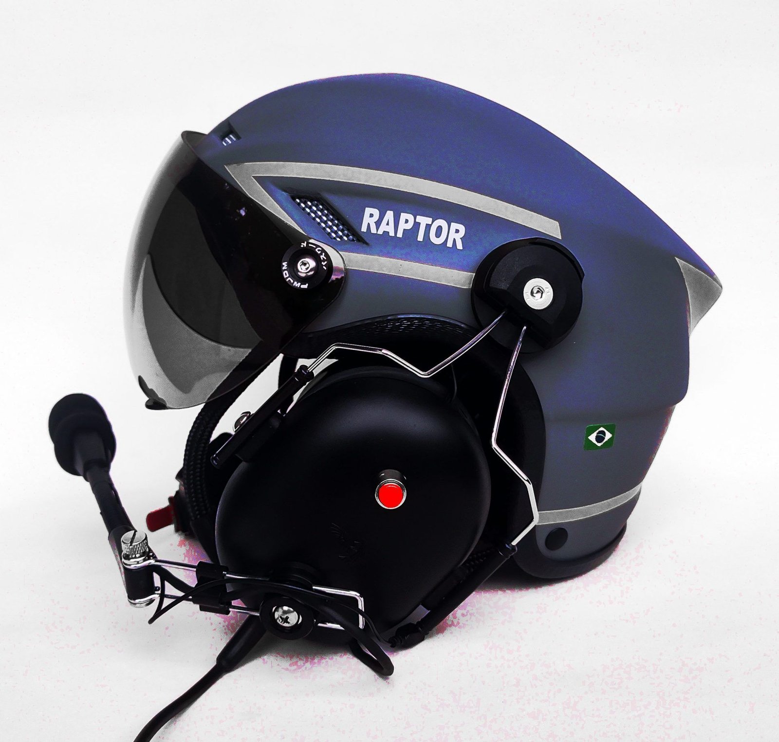CAPACETE RAPTOR PLUS PINTURA AZUL FOSCO COM FAIXAS CINZA